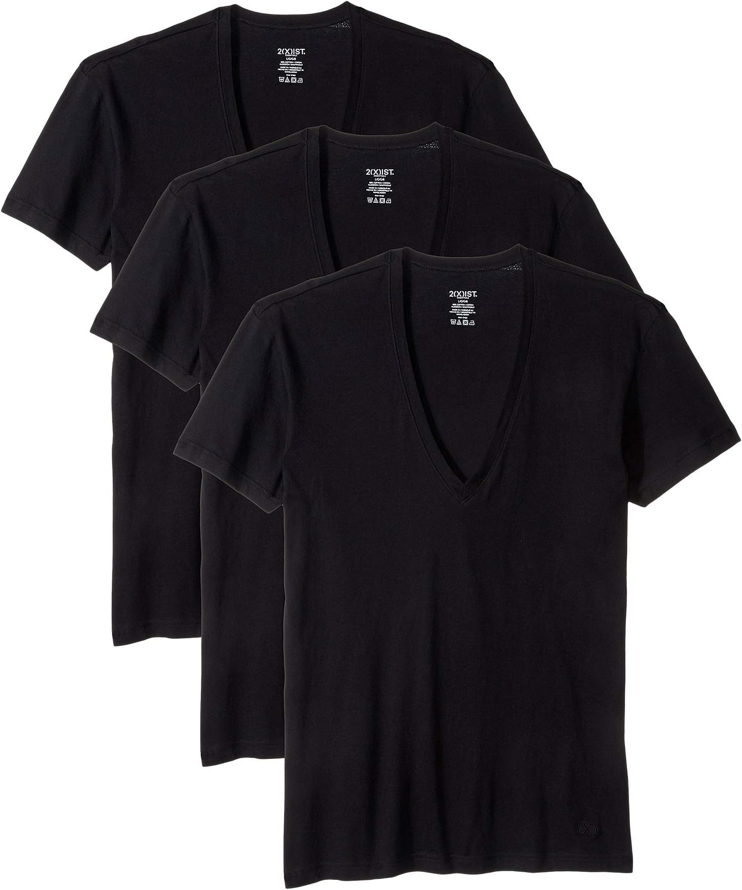 Комплект из трех футболок приталенного кроя с глубоким v-образным вырезом Essential 2(X)IST, черный