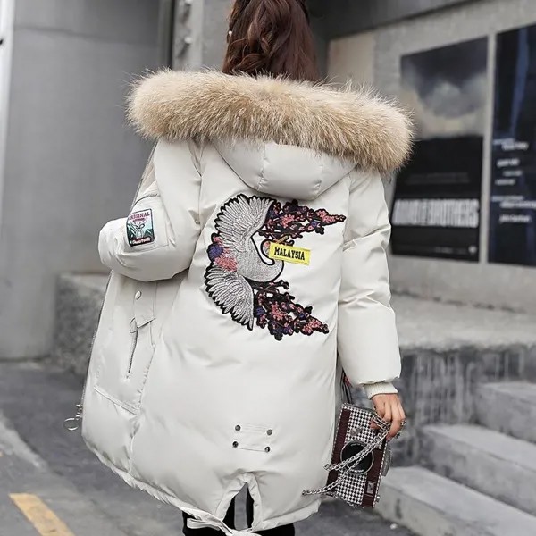 2021 Женщины Зимнее пуховое пальто Утка Паркас Куртка Толстая теплая мода Женщина Большой меховой воротник