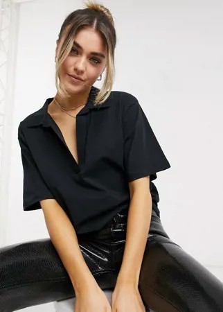 Черная футболка-поло в стиле oversized с декоративным воротником ASOS DESIGN-Черный цвет