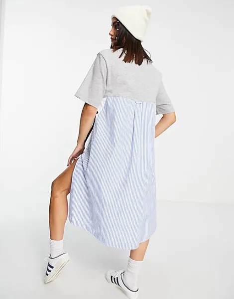 Серое платье-футболка из джерси и твила в тонкую полоску adidas Originals x Dry Clean Only