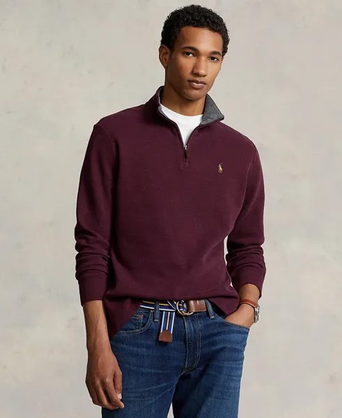 Мужской хлопковый пуловер в рубчик с молнией на четверть Polo Ralph Lauren, цвет Aged Wine Htr/barcly Htr Int