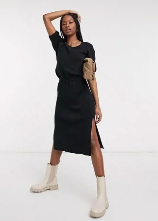 Трикотажная юбка миди черного цвета с разрезом сбоку от комплекта Y.A.S-Черный цвет