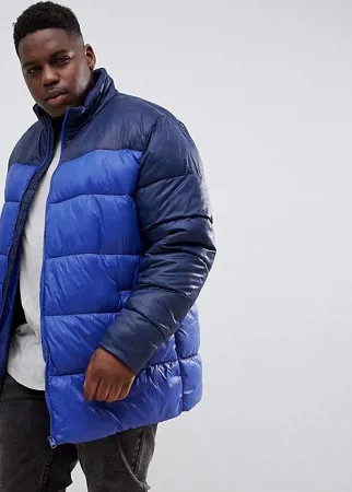 Дутая куртка со вставками колор блок Jacamo Plus-Темно-синий