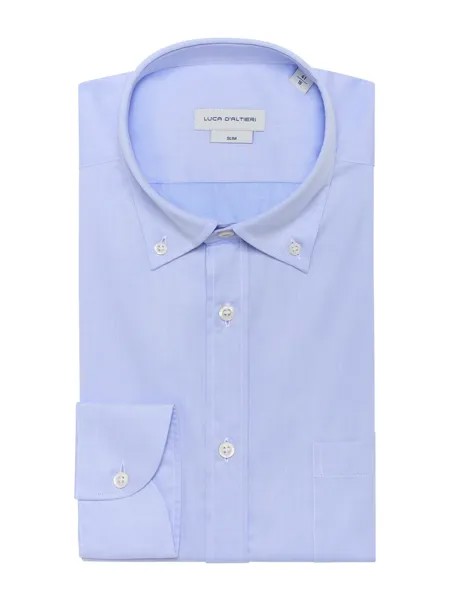 Luca D'Altieri повседневная рубашка приталенного кроя из чистого хлопкового твила, голубой