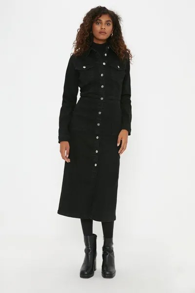 Джинсовое платье-рубашка с длинными рукавами Dorothy Perkins, черный