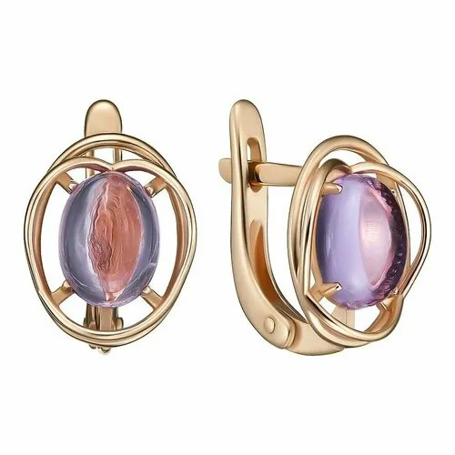 Серьги серебро, 925 проба, родирование, аметист, фиолетовый, золотой