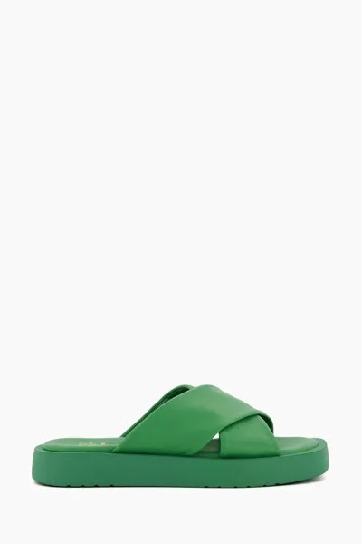 Сандалии ликерно-зеленого цвета на плоской подошве с перекрестными ремешками Dune London, зеленый