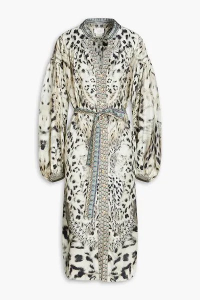 Платье-рубашка миди из шелкового крепа оверсайз с принтом Camilla, цвет Animal print