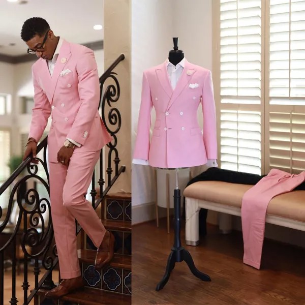 Костюм смокинг мужской розовый из 2 предметов, классический свадебный пиджак, облегающая Спецодежда для новогодней вечеринки