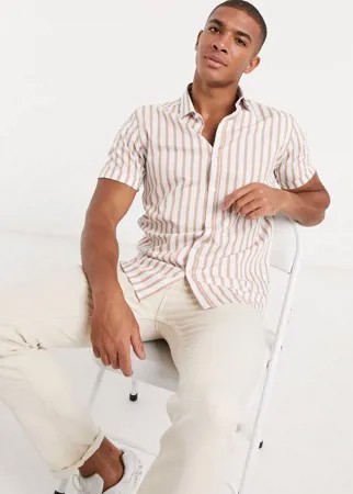 Коричневая рубашка в полоску с короткими рукавами Topman-Коричневый