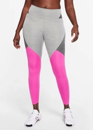 Серо-розовые леггинсы в стиле колор блок Nike Training-Серый