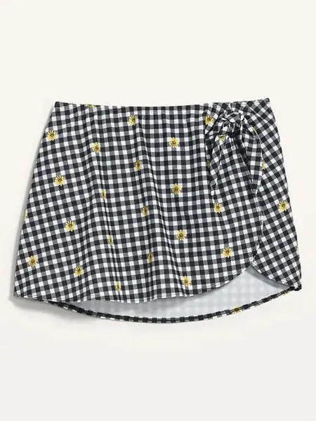 NWT Old Navy Женская юбка-саронг с запахом спереди и завязками по бокам, черно-белая клетчатая юбка, SML
