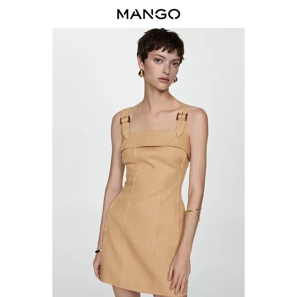 Женское платье Mango льняное короткое, светло-коричневый