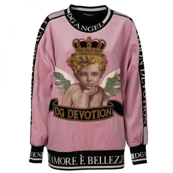 DOLCE - GABBANA Бархатный свитер Oversize Толстовка DG DEVOTION Crown Pink 09739