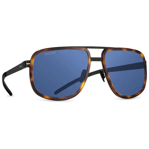 Титановые солнцезащитные очки GRESSO Walter - квадратные / синие монолитные / кант коричневый тортуаз