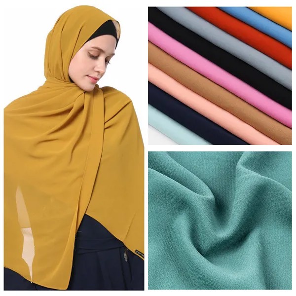 Новинка 2021, элегантная скромная женская шифоновая однотонная шаль из пузырчатой ткани большого размера, женский платок, хиджаб, палантины