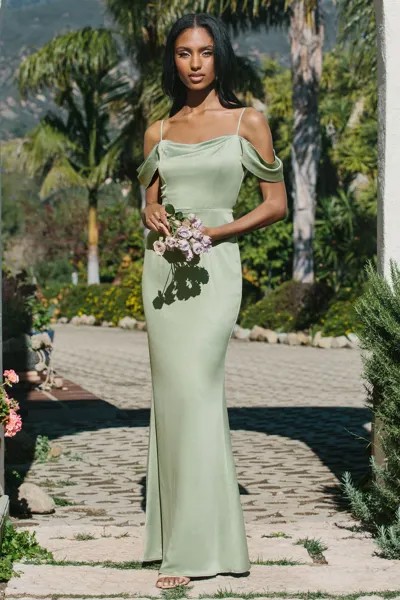 Атласное платье невесты с открытыми плечами Lipsy, зеленый