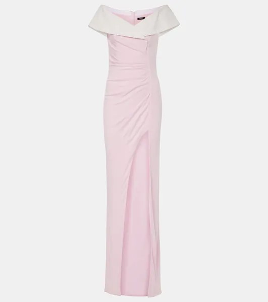 Платье из джерси с драпировкой и открытыми плечами Balmain, цвет rose pale/blanc