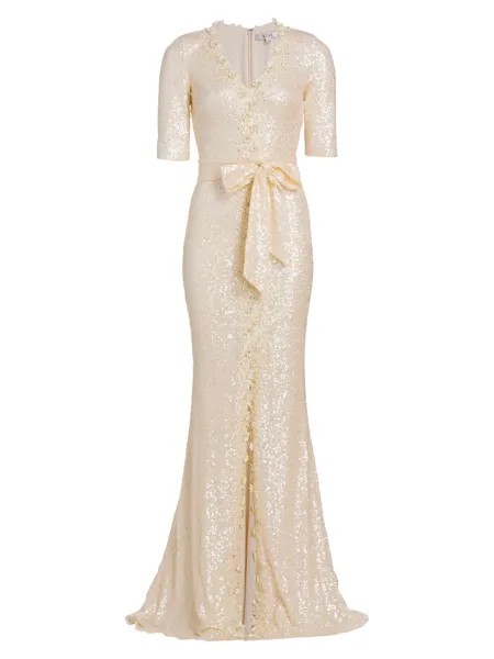 Платье с пайетками и цветочным принтом с поясом Badgley Mischka