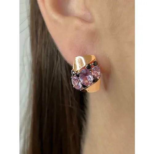 Серьги Trade Jewelry из серебра 925 пробы (покрытие золото 585) с александритом и черными фианитами