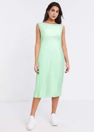 Светло-зеленое плиссированное платье миди Weekday-Зеленый цвет