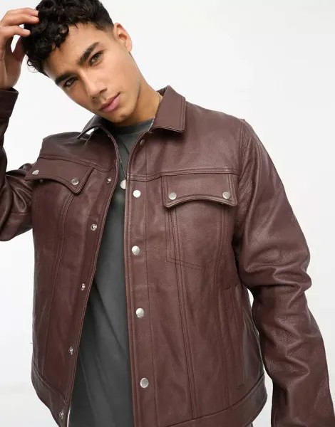 Темно-коричневая кожаная куртка в стиле вестерн Bolongaro Trevor с двумя нагрудными карманами