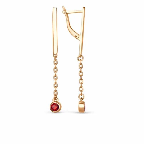 Серьги с подвесками Bassco, серебро, 925 проба, золочение, гранат синтетический, размер/диаметр 4.6 мм, золотой