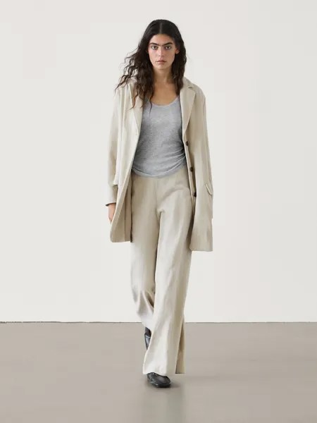 Широкие брюки из бархата для костюма Massimo Dutti, бежевый