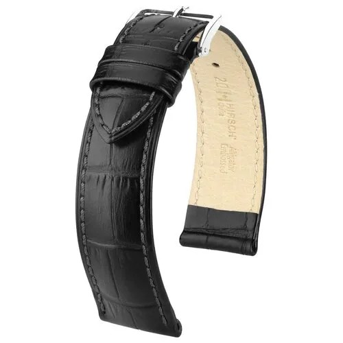 Ремешок 010280-50-2-28 Черный кожаный ремень 28 мм хирш DUKE для часов наручных из кожи натуральной мужской крокодил