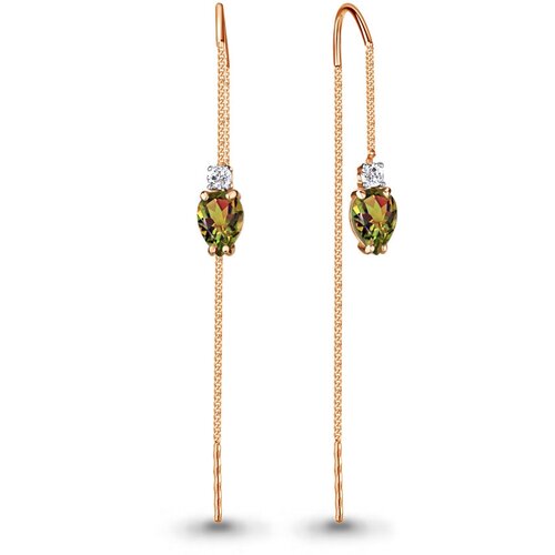 Серьги цепочки Diamant online, серебро, 925 проба, золочение, султанит, фианит, длина 6.4 см, мультиколор