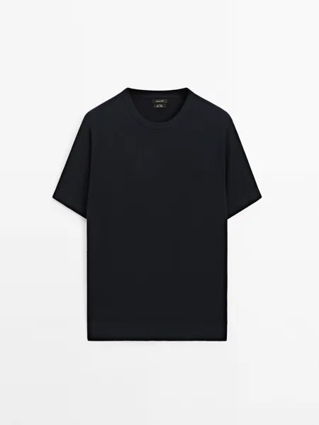 Хлопковая трикотажная футболка с короткими рукавами Massimo Dutti, синий