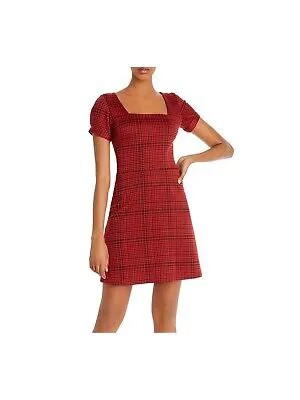 AQUA Женское красное вечернее платье с короткими рукавами и расклешенным узором, размер: S