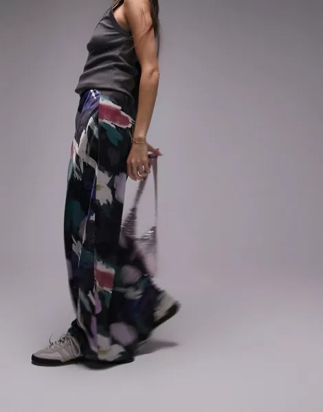 Юбка Topshop 80s Graffiti Print Satin Bias Maxi, мультиколор