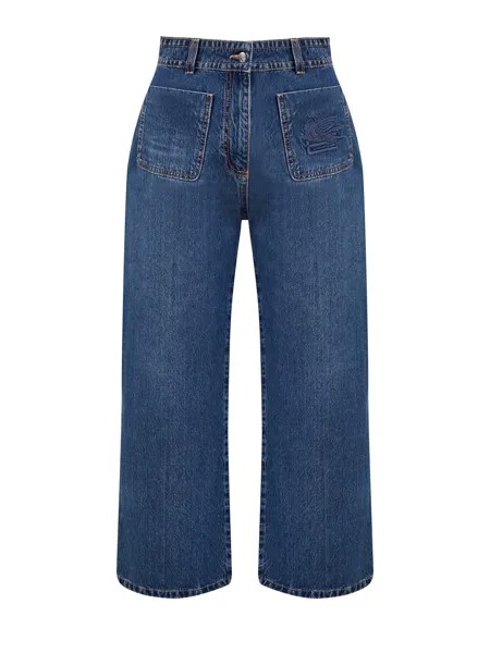 Укороченные джинсы с накладными карманами и вышитым логотипом