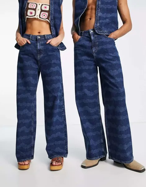 Мешковатые джинсы унисекс 00-х годов Reclaimed Vintage с волнистым принтом