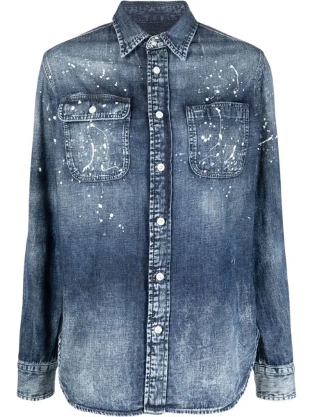 Ralph Lauren Collection джинсовая рубашка с эффектом разбрызганной краски, синий
