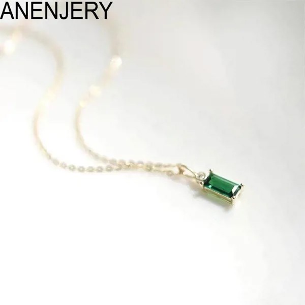 Прямоугольный зеленый циркон кулон ожерелье для женщин корейский стиль простой золотой серебристый цвет ключица цепочка воротник оптом