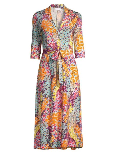 Платье-миди из джерси с поясом и цветочным принтом ROSSO35, разноцветный