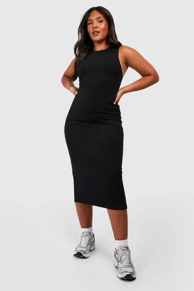 Платье миди из джерси с воротником-борцовкой Plus boohoo, черный