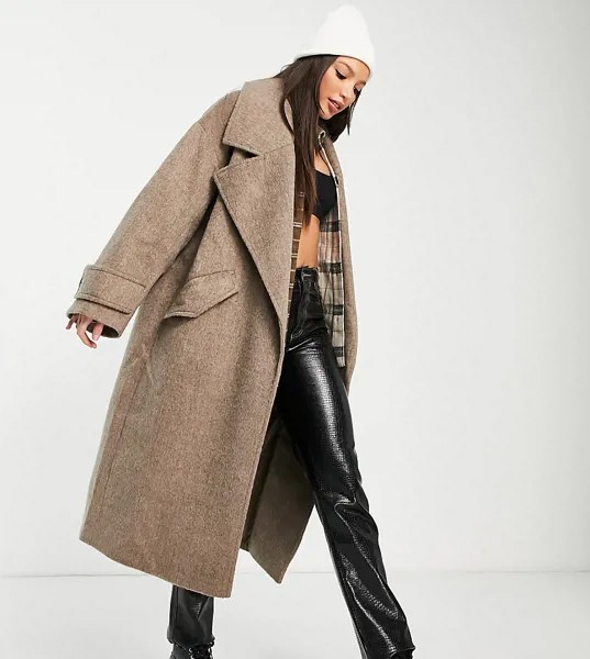 Серо-коричневое свободное пальто с начесом ASOS DESIGN Tall Hero-Коричневый цвет