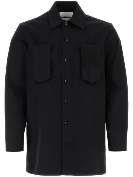 Jil Sander хлопковая рубашка, украшенная бисером, синий
