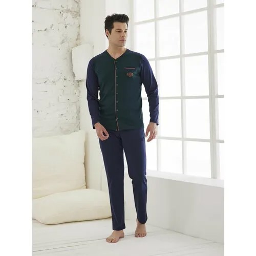 Пижама Relax Mode, карманы, размер 48, зеленый, синий