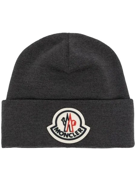 Moncler шерстяная шапка бини с нашивкой-логотипом