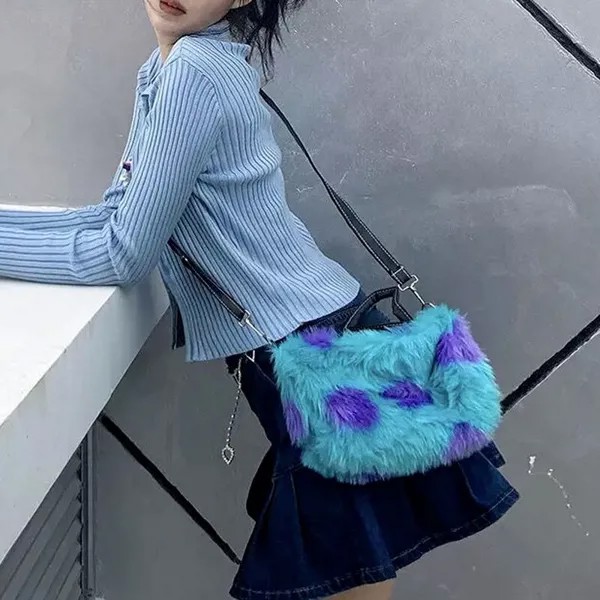Женская сумка-Кроссбоди Xiuya в стиле Харадзюку, Осень-зима 2021, японская Милая сине-фиолетовая меховая сумка, сумка для клуба, косметичка, коше...