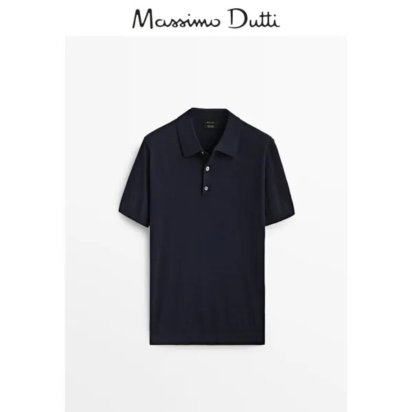 Рубашка-поло хлопковая Massimo Dutti с короткими рукавами, темно-синий