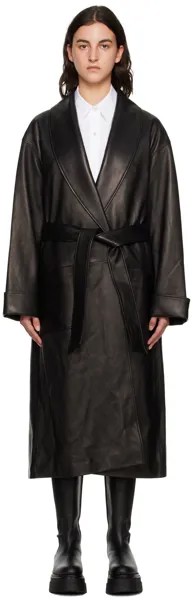 Alexander Wang Черное кожаное пальто с шалью