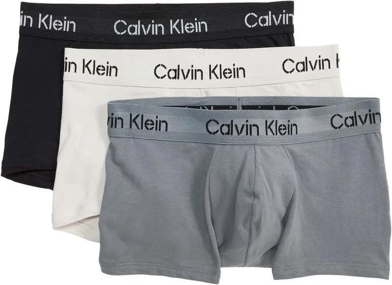 Трусы Khakis Cotton Stretch Low Rise Trunks 3-Pack Calvin Klein Underwear, цвет Black/Moonbeam/Shining Armour