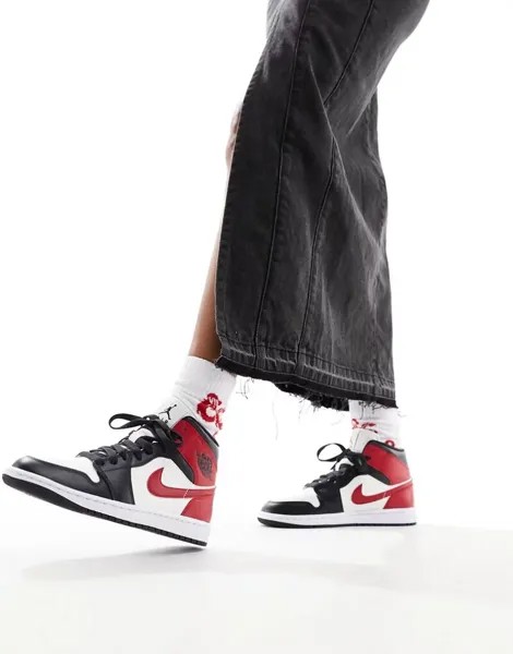 Кроссовки Air Jordan 1 Mid темно-серого и спортивного красного цвета