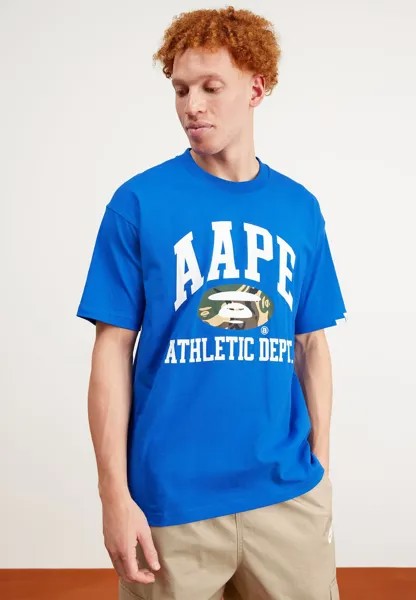 Футболка с принтом LONG TEE AAPE By A Bathing Ape, цвет blue