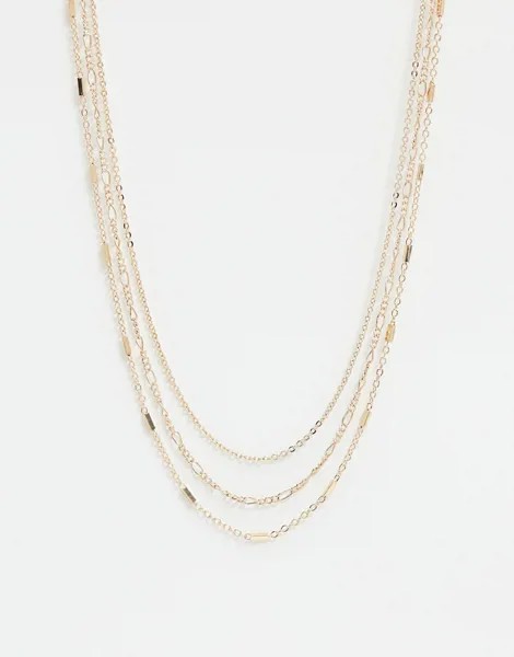 Золотистое ожерелье в несколько рядов Monki Lollo-Золотой